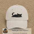 Casquette baseball Beige clair délavé 100% coton avec visuel Chat noir couché 5 cm - image produit principale