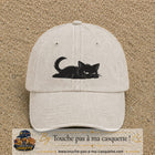 Casquette baseball Beige clair délavé 100% coton avec visuel Chat noir couché 5 cm - image produit principale