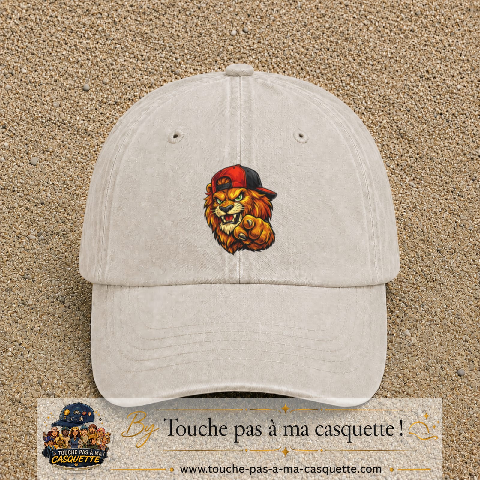 Casquette Beige clair délavé 100% coton avec motif Lion casquette street 7 cm - image principale