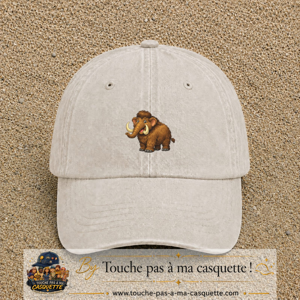 Casquette Beige clair délavé 100% coton avec motif Mammouth cartoon 5 cm - image principale