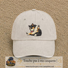 Casquette baseball Beige clair délavé 100% coton avec motif Chien joueur 7 cm - image principale