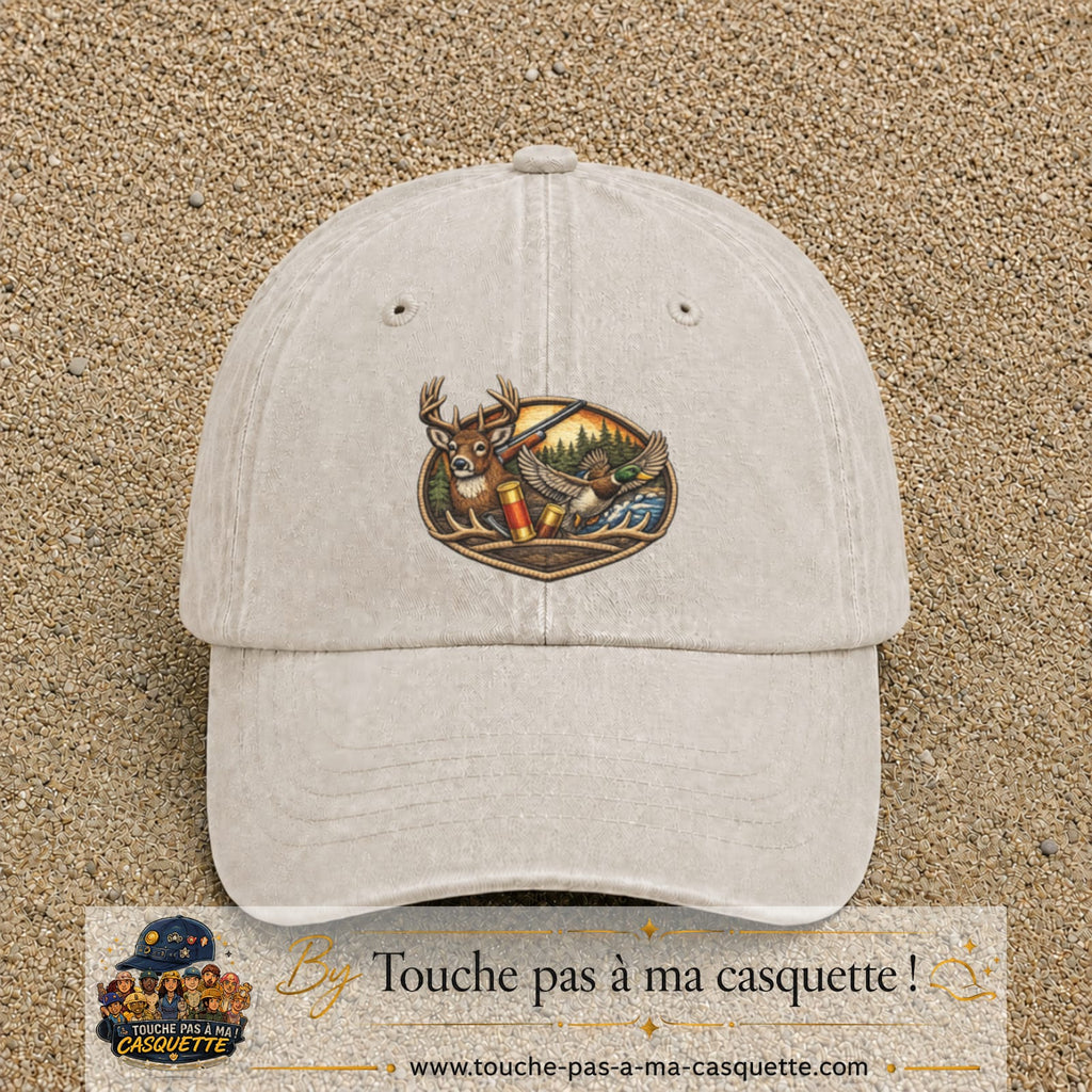 Casquette Beige clair délavé motif Scène de chasse 7 cm - vue principale