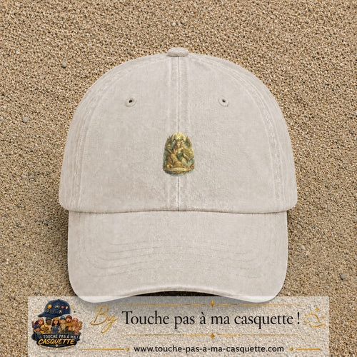 Casquette baseball Beige clair délavé 100% coton avec motif Capricorne astrologique 3 cm - image principale