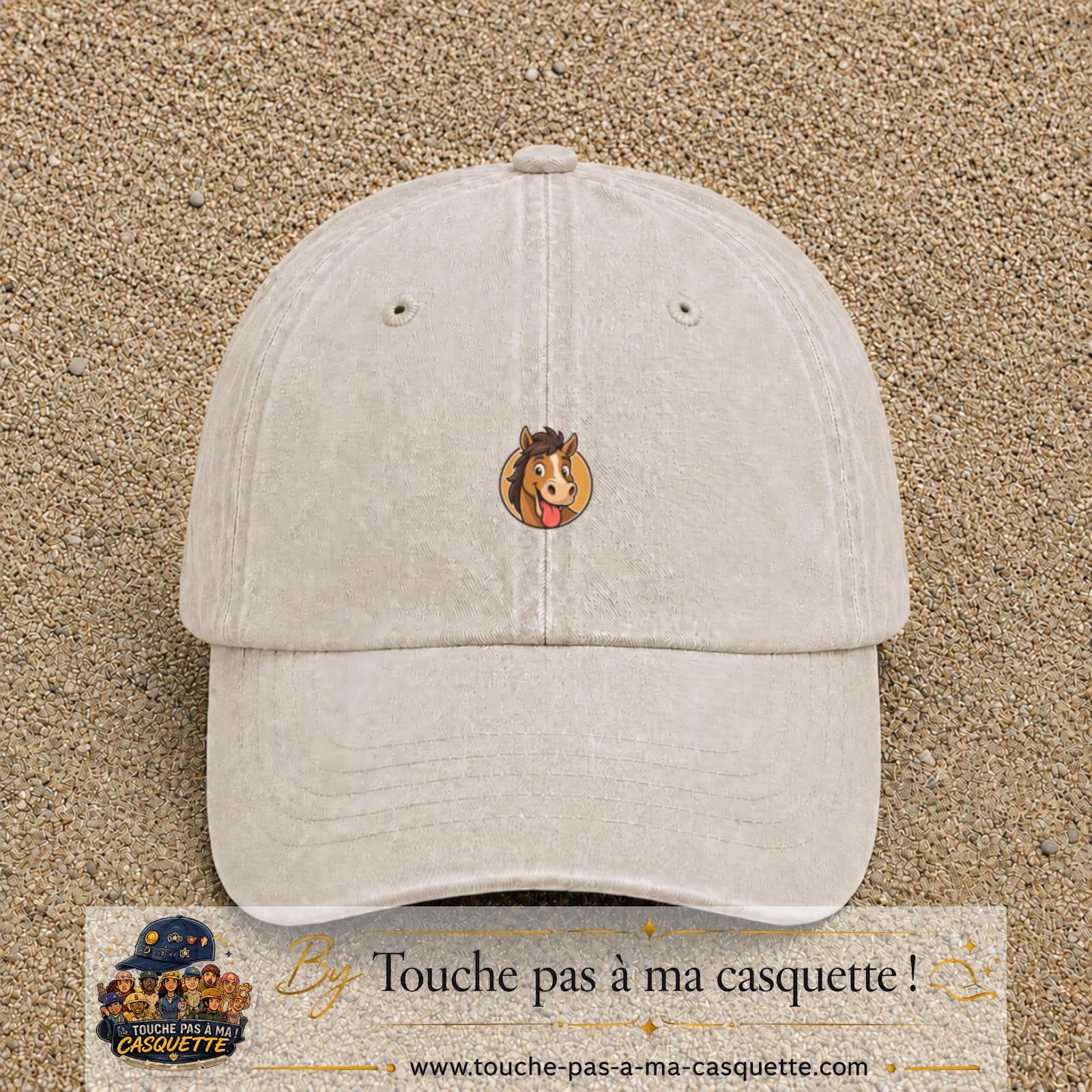 Casquette baseball Beige clair délavé 100% coton avec visuel Cheval langue tirée 3 cm - image produit principale