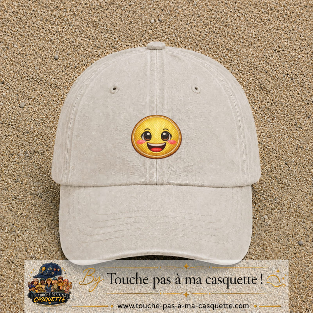 Casquette Beige clair délavé motif Smiley joyeux 5 cm - vue principale