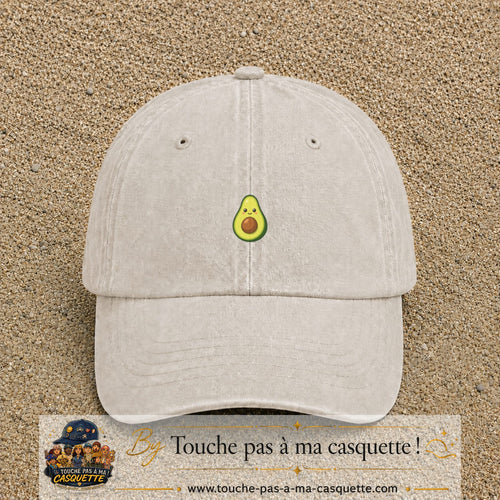 Casquette baseball Beige clair délavé 100% coton avec visuel Avocat kawaii 3 cm - image produit principale
