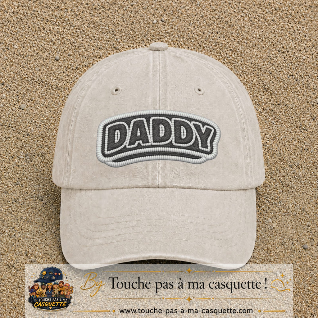 Casquette Beige clair délavé motif Message Daddy 7 cm - vue principale