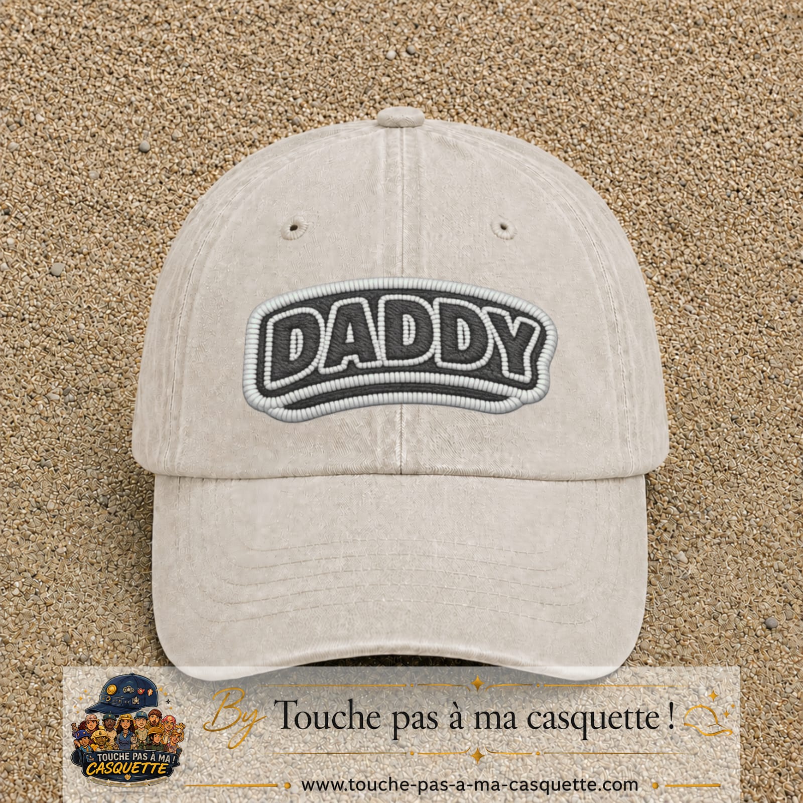 Casquette Beige clair délavé motif Message Daddy 7 cm - vue principale