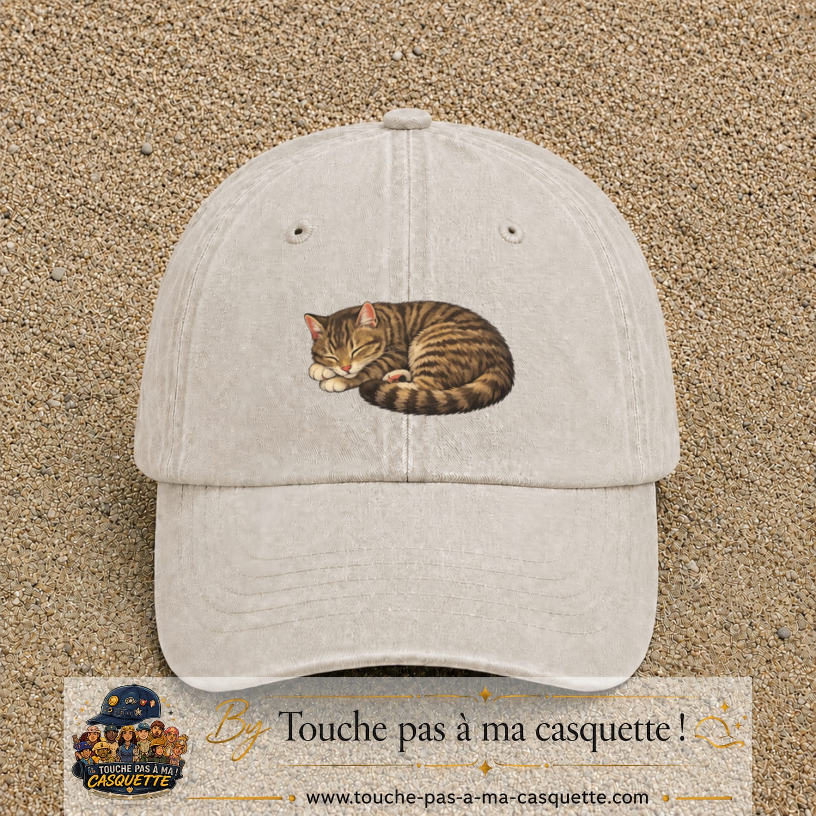 Casquette baseball Beige clair délavé 100% coton avec motif Chat endormi 5 cm - image principale
