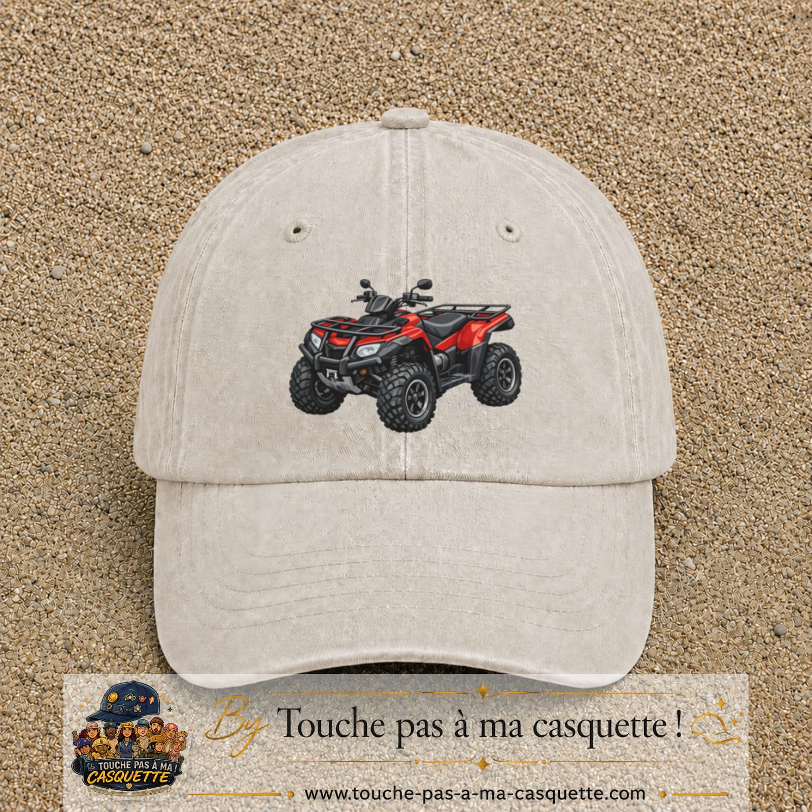 Casquette Beige clair délavé 100% coton avec motif Quad rouge tout-terrain 7 cm - image principale