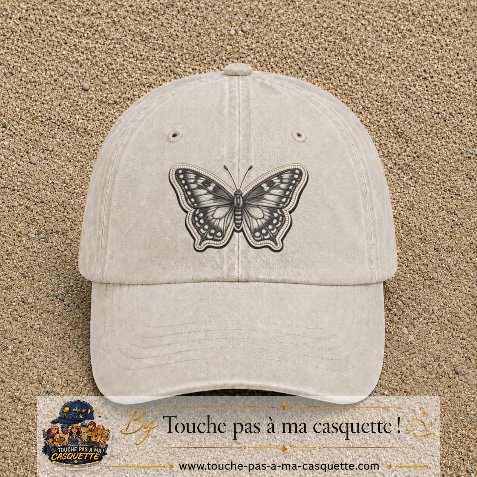 Casquette Beige clair délavé motif Papillon graphique 7 cm - vue principale