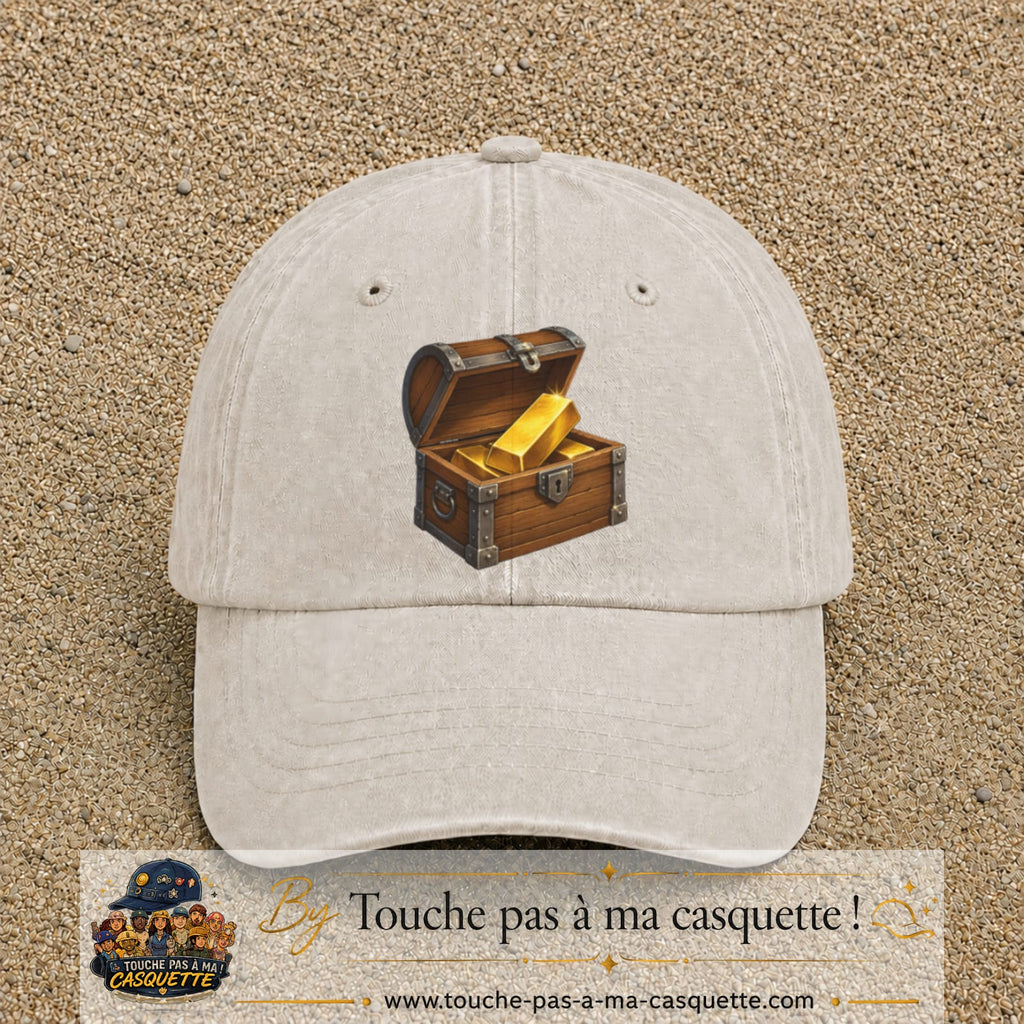Casquette baseball Beige clair délavé 100% coton avec motif Coffre au trésor 7 cm - image principale