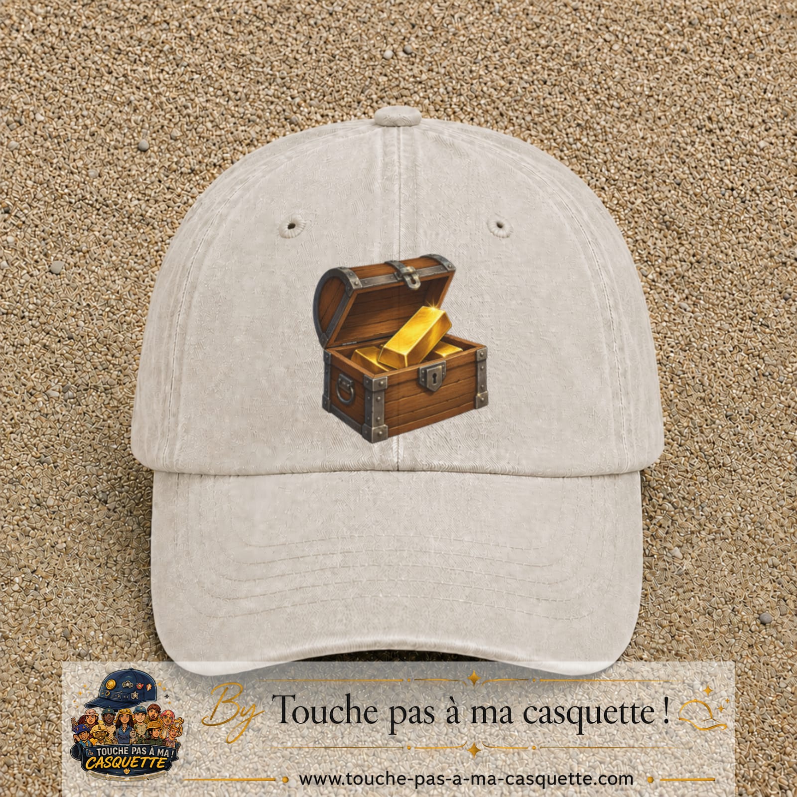Casquette baseball Beige clair délavé 100% coton avec motif Coffre au trésor 7 cm - image principale