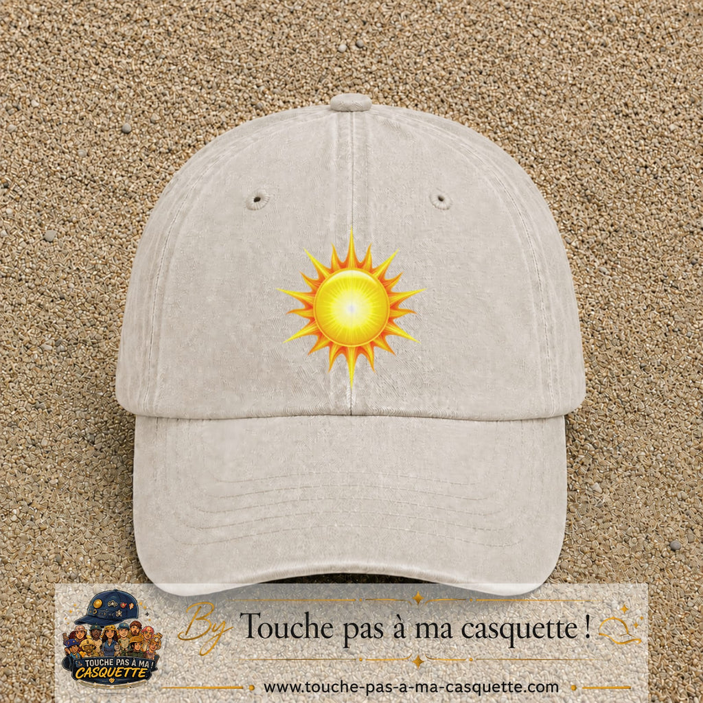 Casquette baseball Beige clair délavé 100% coton avec motif Soleil rayonnant 7 cm - image principale