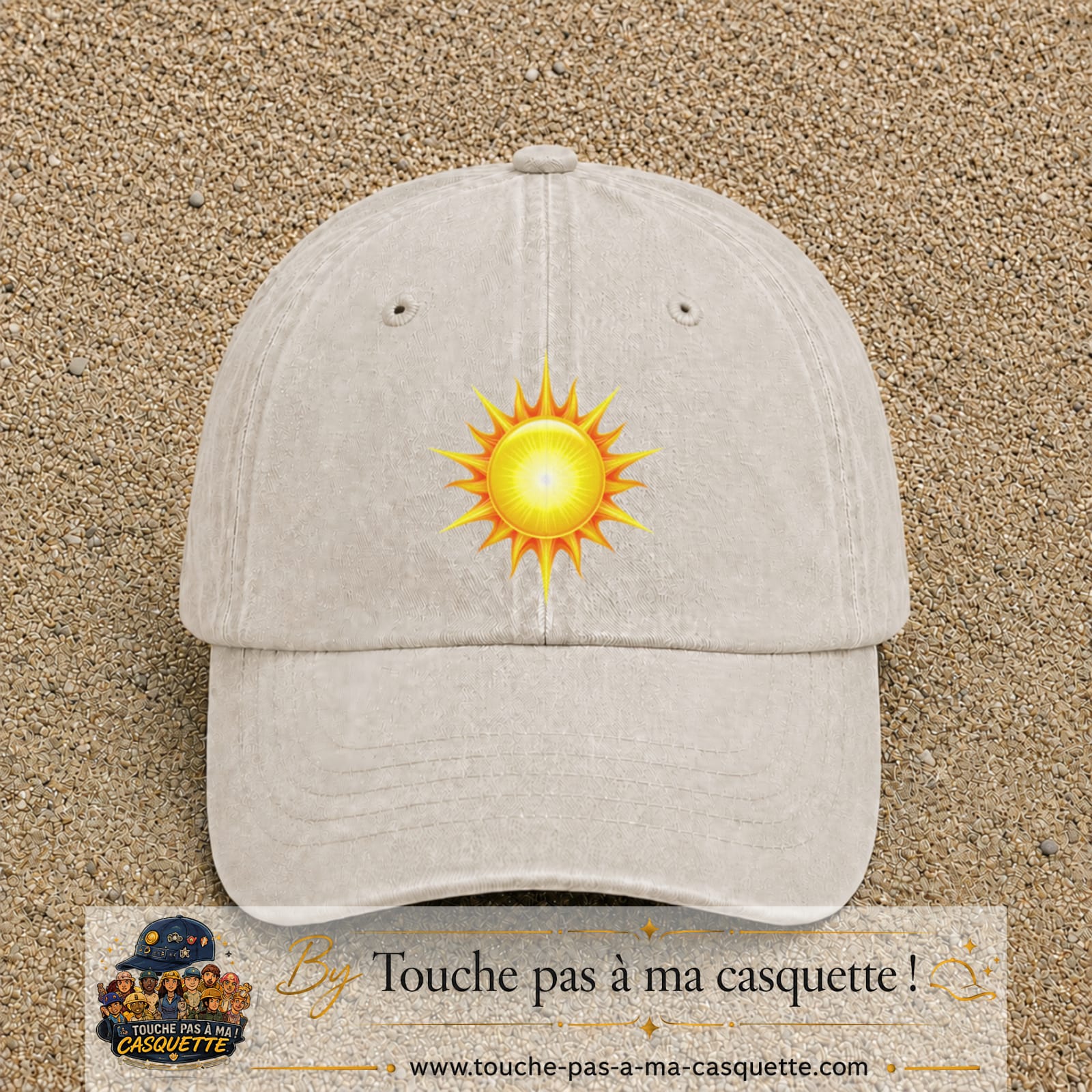 Casquette baseball Beige clair délavé 100% coton avec motif Soleil rayonnant 7 cm - image principale