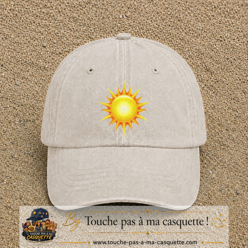 Casquette baseball Beige clair délavé 100% coton avec motif Soleil rayonnant 7 cm - image principale