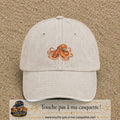 Casquette Beige clair délavé motif Poulpe marin 5 cm - vue principale