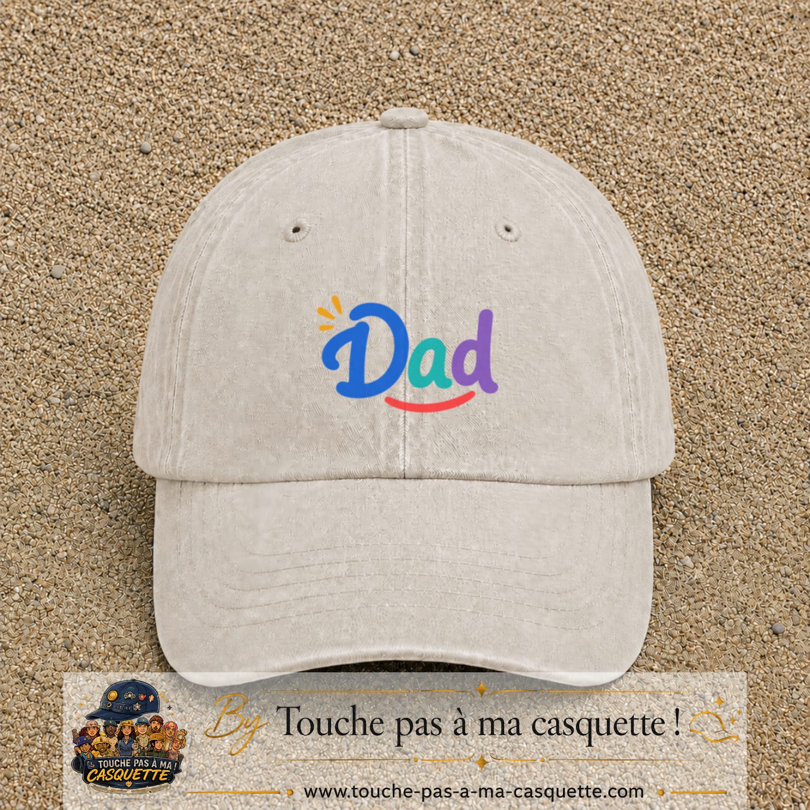 Casquette baseball Beige clair délavé 100% coton avec visuel Dad coloré 5 cm - image produit principale