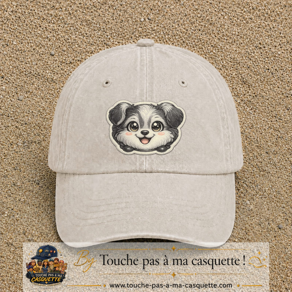 Casquette Beige clair délavé motif Chiot peluche 7 cm - vue principale