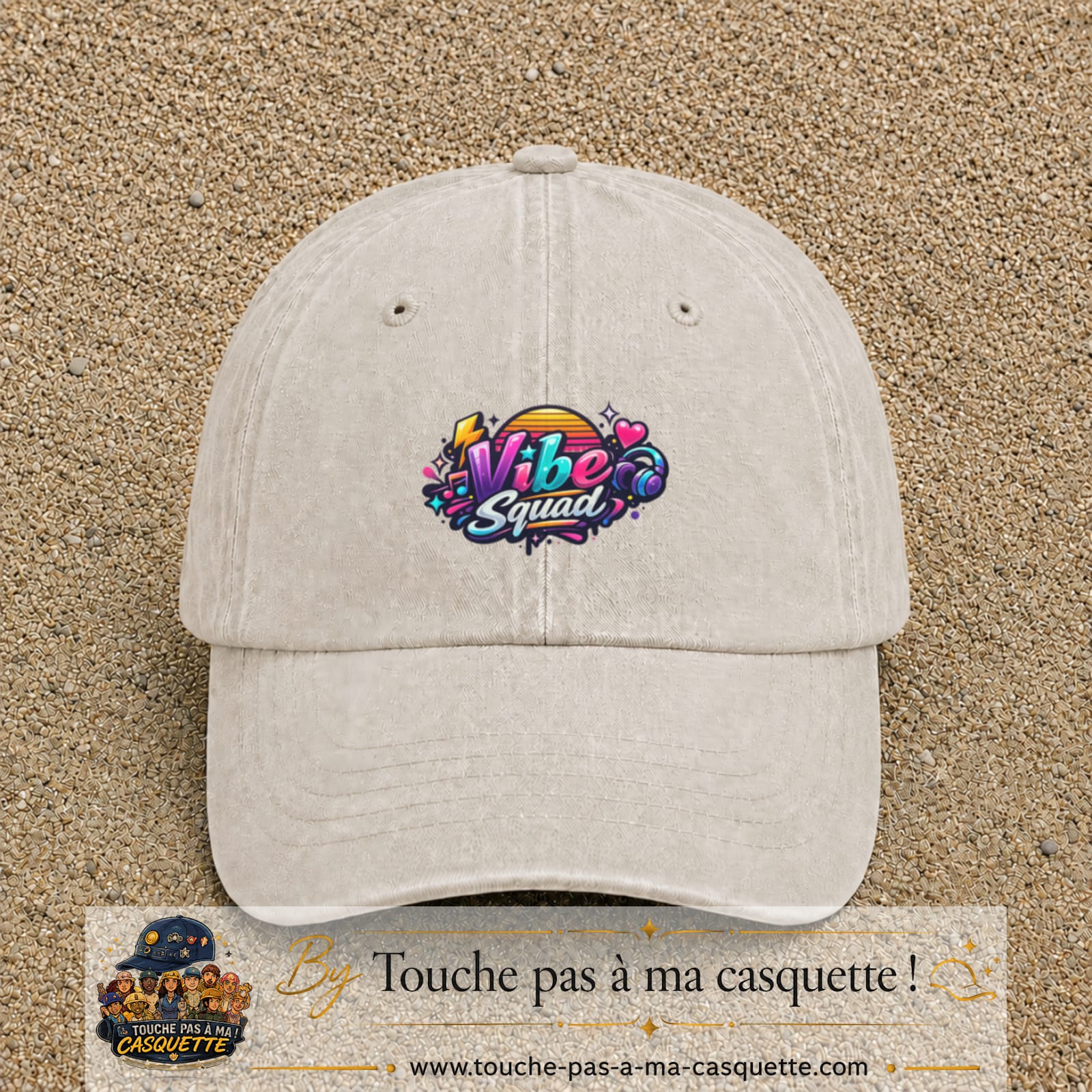 Casquette Beige clair délavé 100% coton avec motif Vibe Squad 5 cm - image principale
