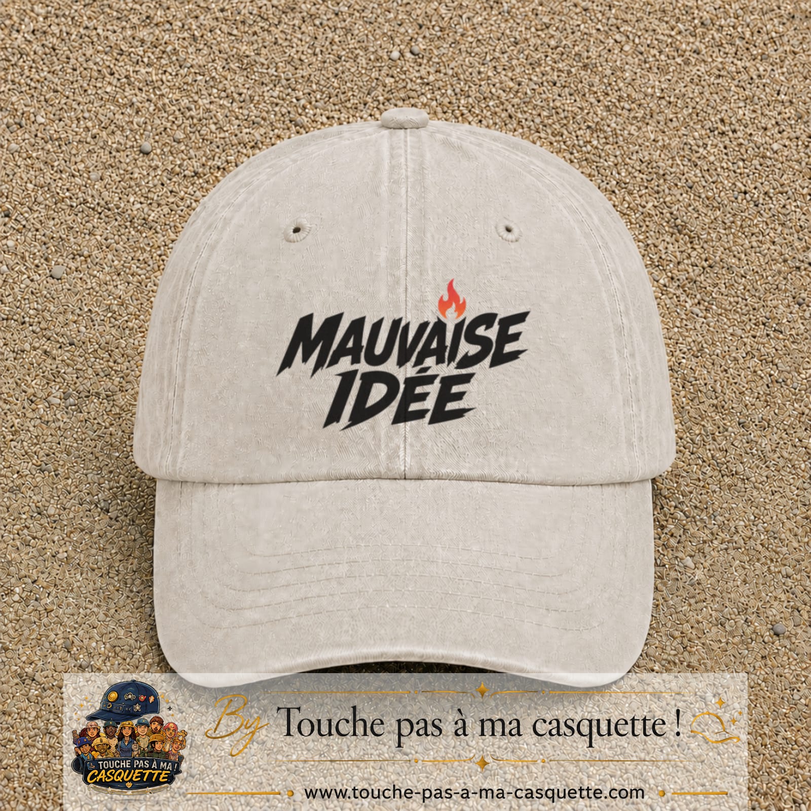 Casquette Beige clair délavé 100% coton avec motif Mauvaise idée 7 cm - image principale