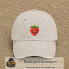 Casquette baseball Beige clair délavé 100% coton avec motif Fraise souriante 5 cm - image principale