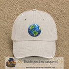 Casquette baseball Beige clair délavé 100% coton avec visuel Planète Terre réaliste 7 cm - image produit principale