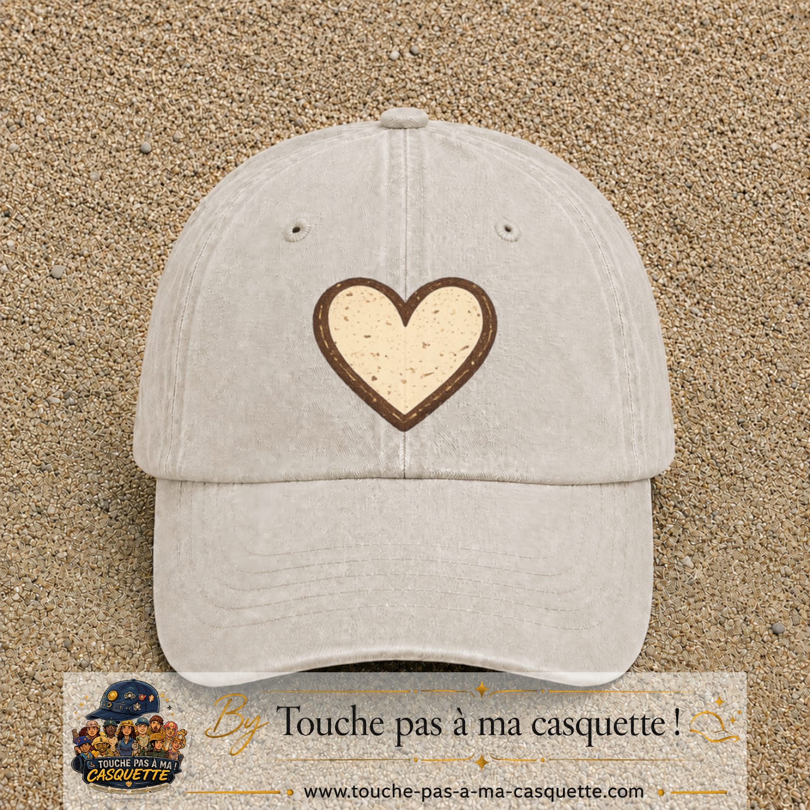 Casquette Beige clair délavé 100% coton avec motif Cœur bohème 7 cm - image principale