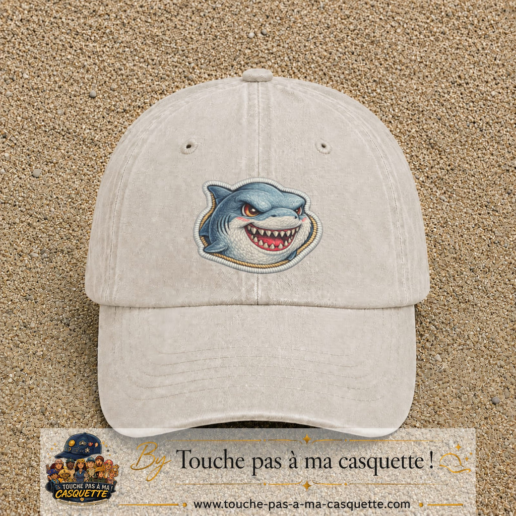Casquette Beige clair délavé motif Requin fun 7 cm - vue principale
