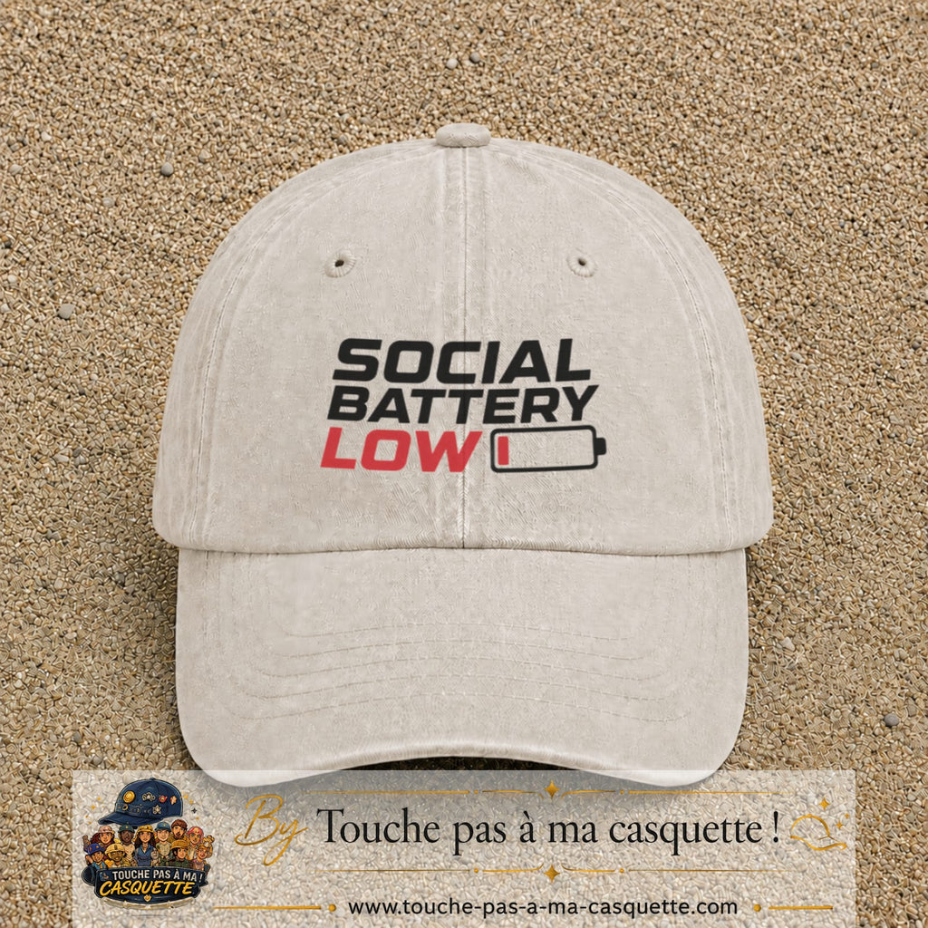 Casquette Beige clair délavé 100% coton avec motif Social Battery Low 7 cm - image principale