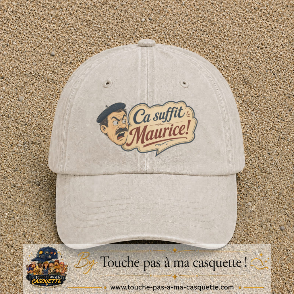 Casquette baseball Beige clair délavé 100% coton avec visuel Ça suffit Maurice avec personnage 7 cm - image produit principale