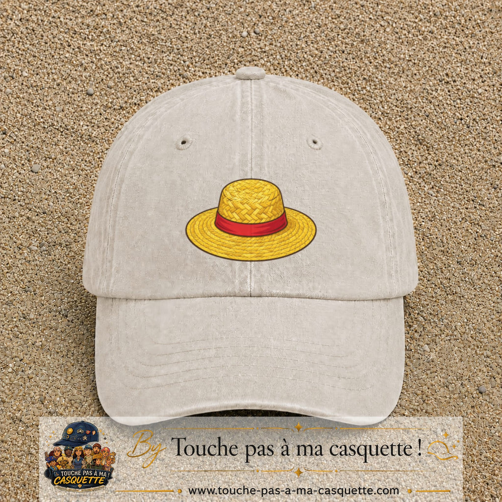 Casquette baseball Beige clair délavé 100% coton avec motif Chapeau de paille 5 cm - image principale