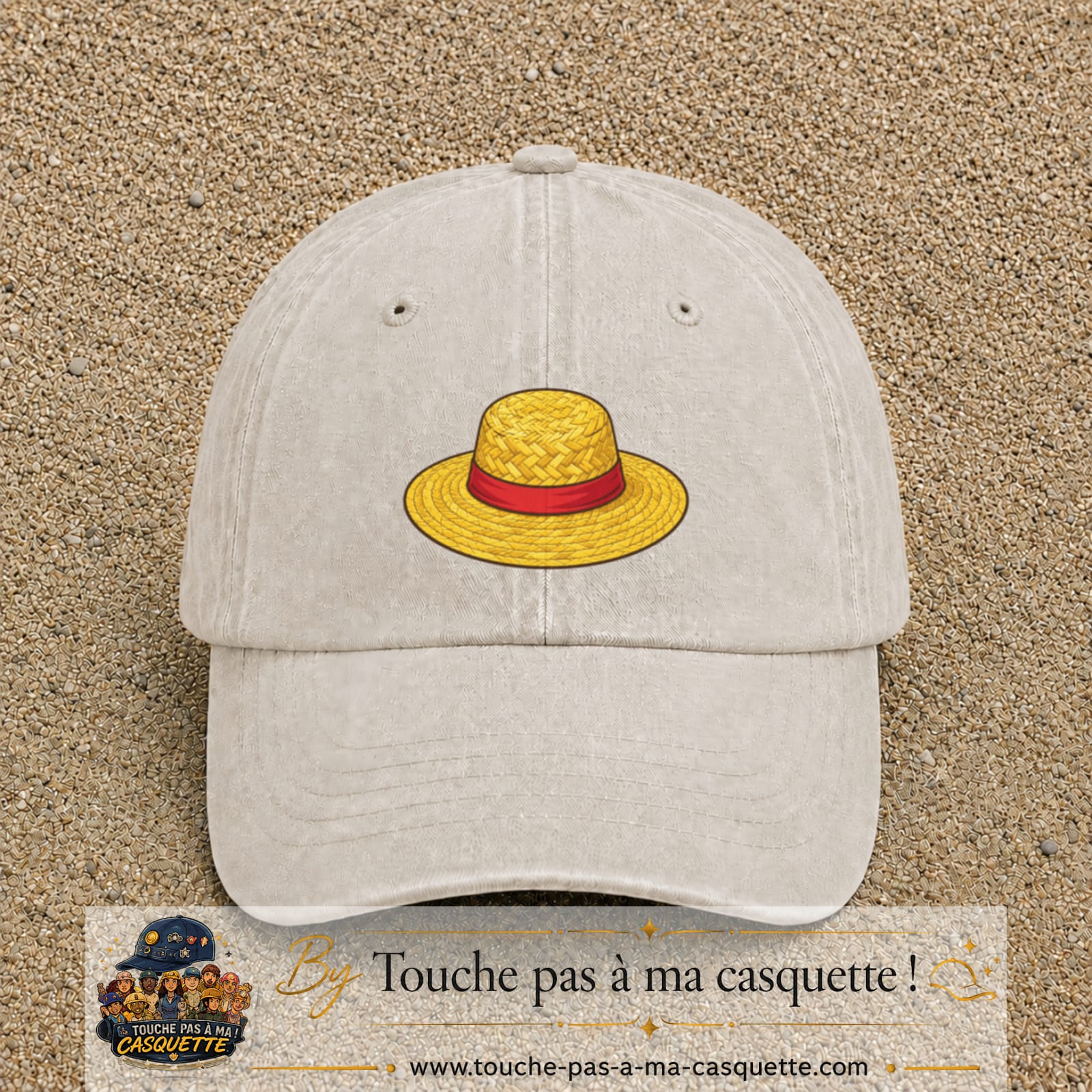 Casquette baseball Beige clair délavé 100% coton avec motif Chapeau de paille 5 cm - image principale
