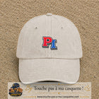 Casquette Beige clair délavé 100% coton avec motif Initiales PI rouge et bleu 5 cm - image principale