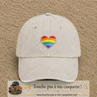 Casquette baseball Beige clair délavé 100% coton avec visuel Cœur arc-en-ciel 5 cm - image produit principale