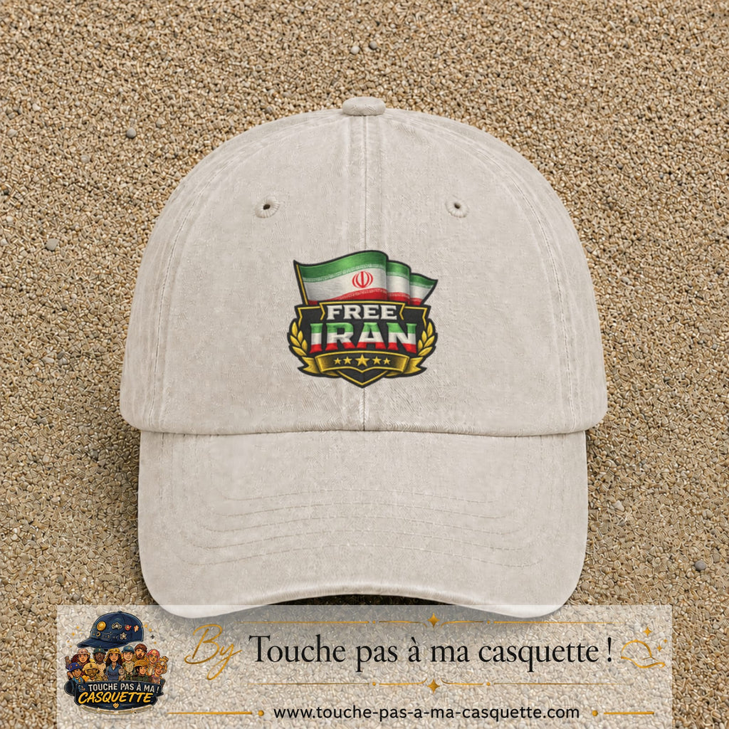 Casquette Beige clair délavé 100% coton avec motif Free Iran 7 cm - image principale
