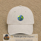 Casquette baseball Beige clair délavé 100% coton avec visuel Planète Terre cartoon 5 cm - image produit principale