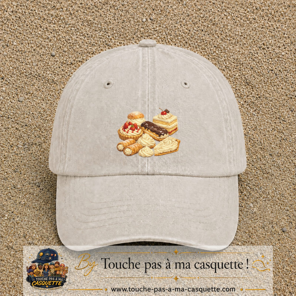 Casquette Beige clair délavé 100% coton avec motif Pâtisseries gourmandes 7 cm - image principale