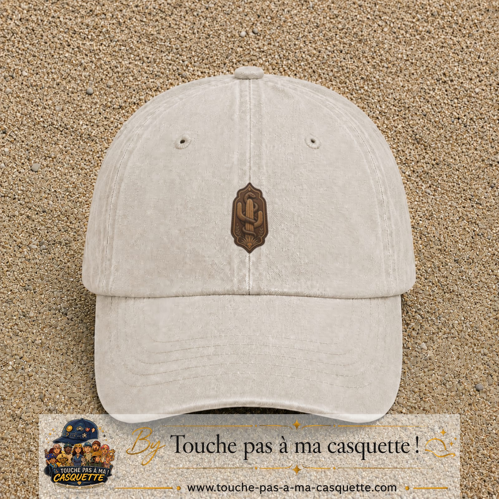 Casquette Beige clair délavé 100% coton avec motif Serpent et cactus western 5 cm - image principale