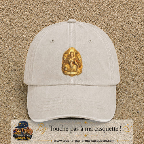 Casquette baseball Beige clair délavé 100% coton avec motif Lion astrologique 7 cm - image principale