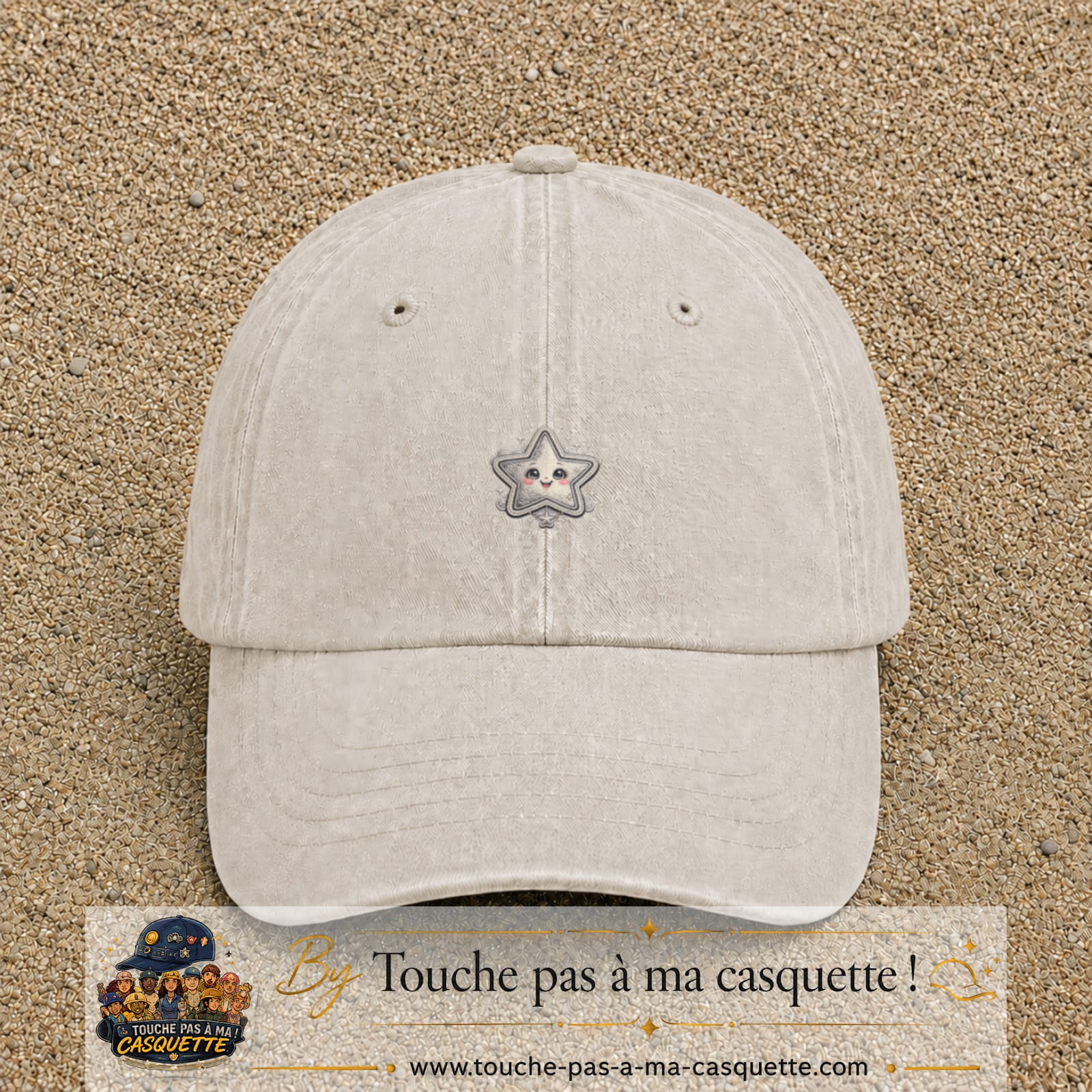 Casquette Beige clair délavé motif Étoile souriante 3 cm - vue principale