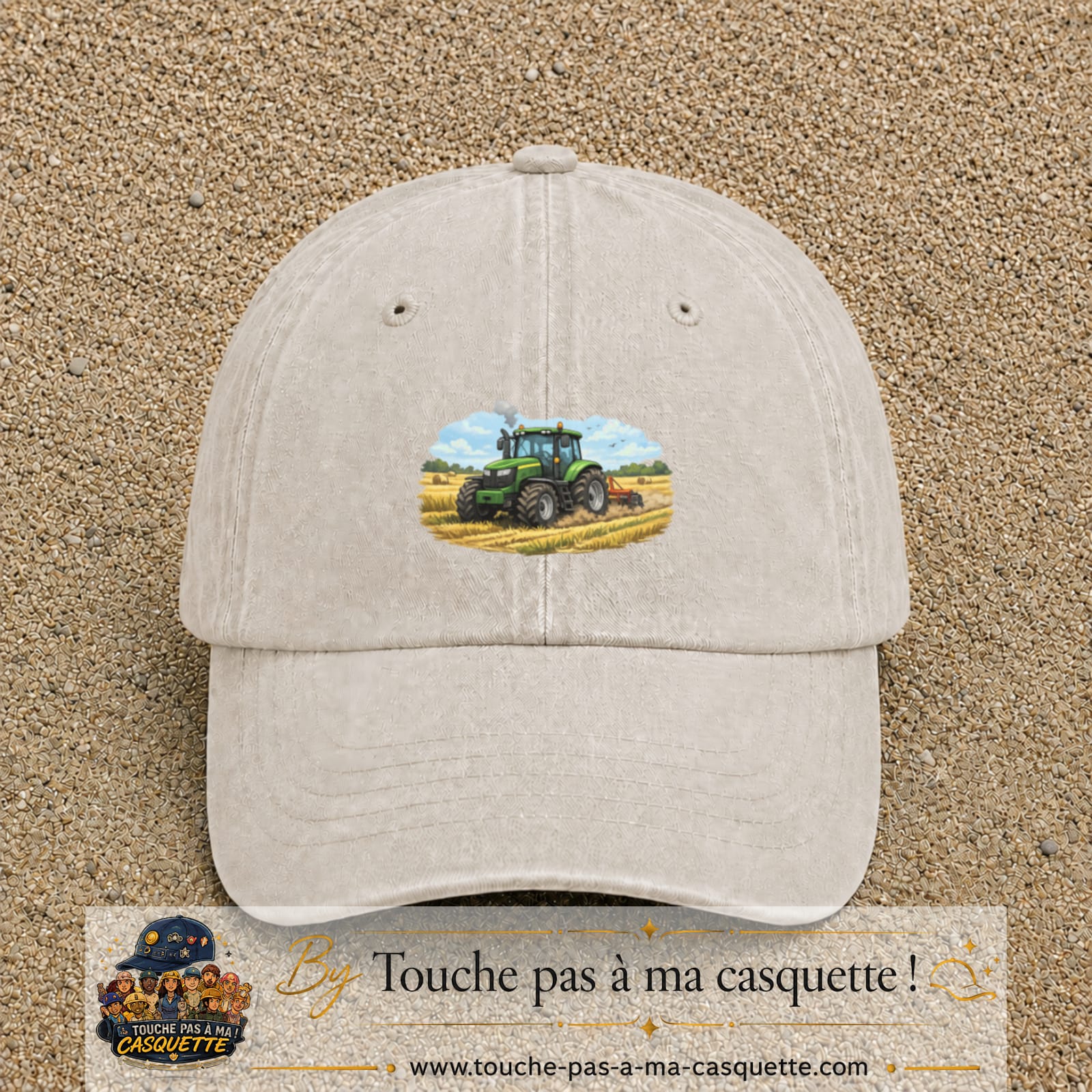 Casquette baseball Beige clair délavé 100% coton avec motif Tracteur agricole 5 cm - image principale