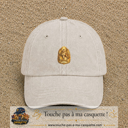 Casquette baseball Beige clair délavé 100% coton avec motif Lion astrologique 5 cm - image principale