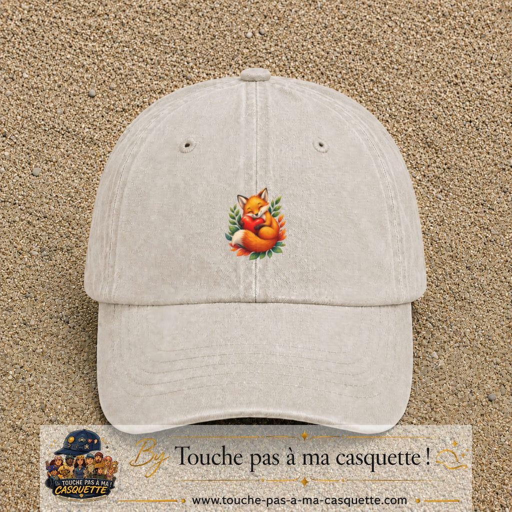 Casquette baseball Beige clair délavé 100% coton avec motif Renard au cœur 5 cm - image principale