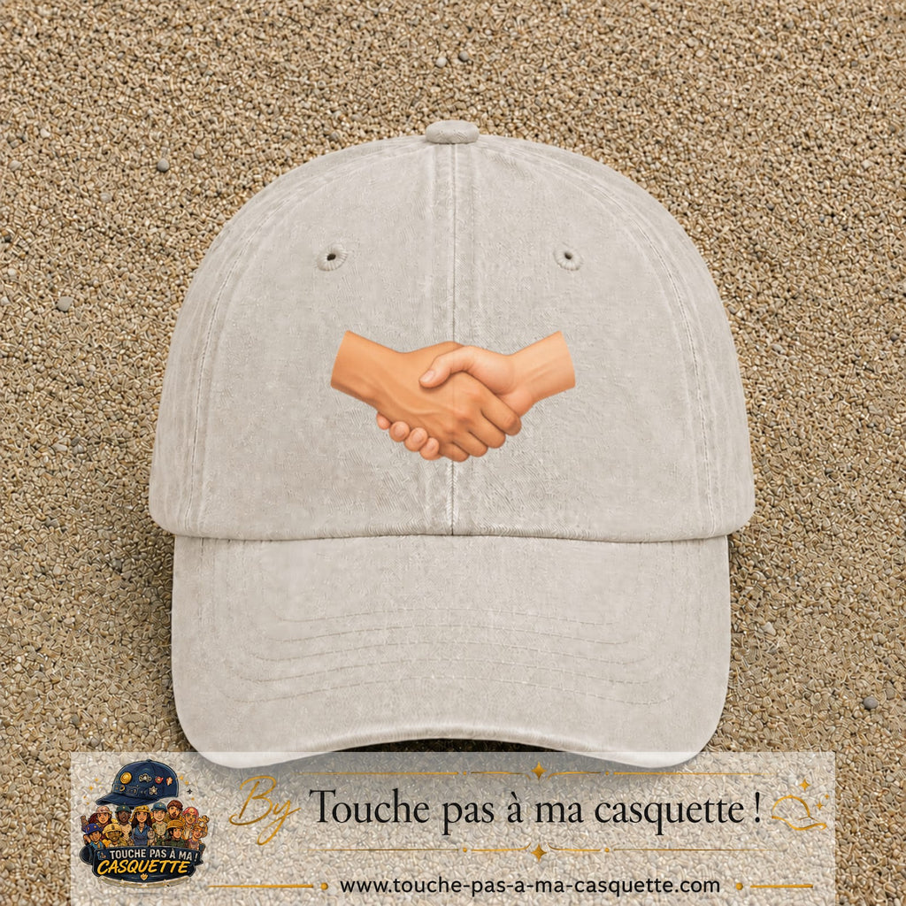 Casquette Beige clair délavé 100% coton avec motif Poignée de main 5 cm - image principale