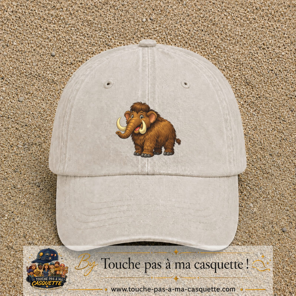 Casquette Beige clair délavé 100% coton avec motif Mammouth cartoon 7 cm - image principale