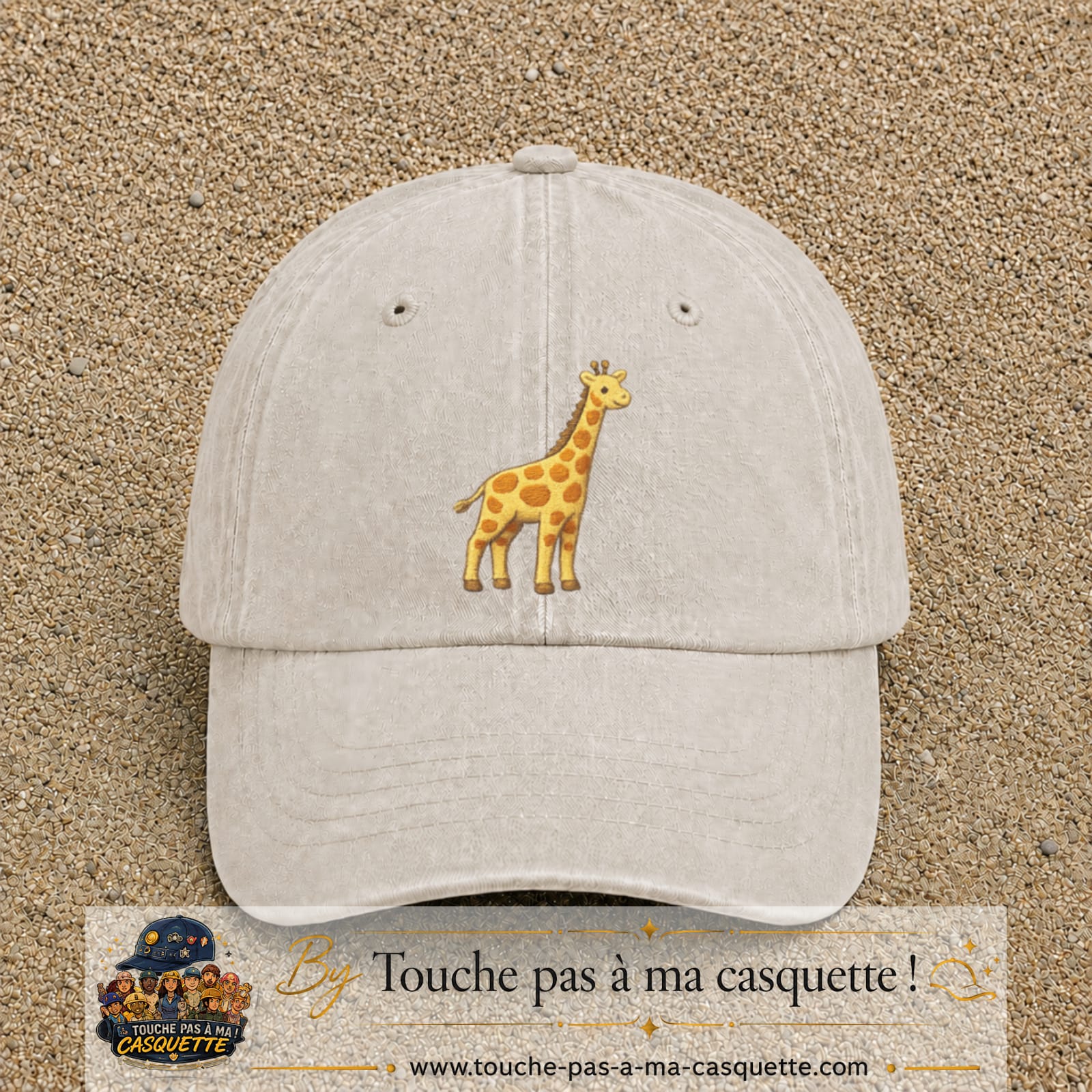Casquette Beige clair délavé motif Girafe 7 cm - vue principale