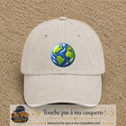 Casquette baseball Beige clair délavé 100% coton avec visuel Planète Terre cartoon 7 cm - image produit principale