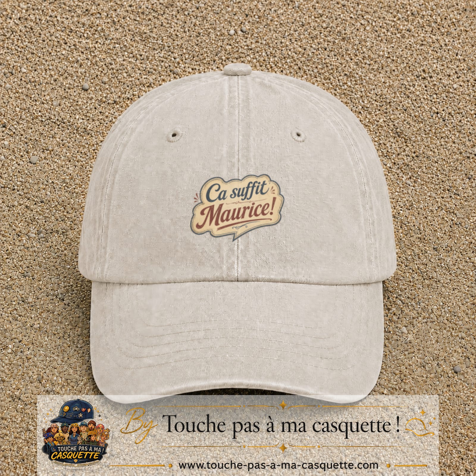 Casquette baseball Beige clair délavé 100% coton avec visuel Ça suffit Maurice 5 cm - image produit principale