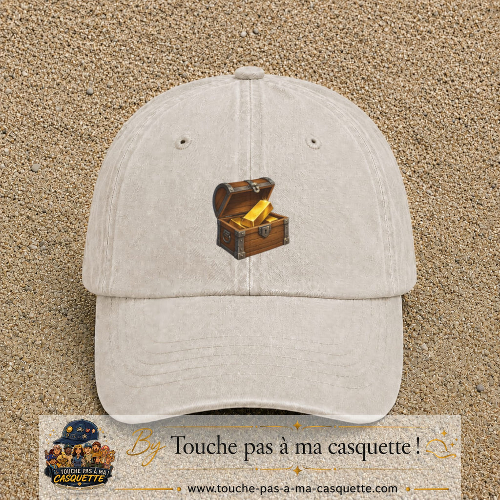 Casquette baseball Beige clair délavé 100% coton avec motif Coffre au trésor 5 cm - image principale